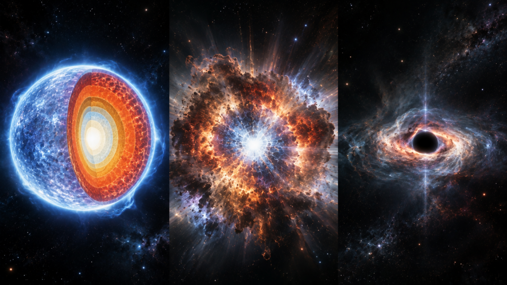 Massive star collapsing and forming a black hole