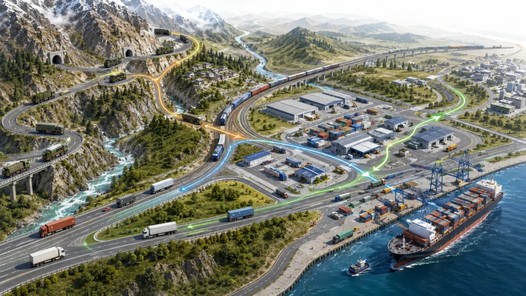 Multimodal road and railway connectivity linking India's border regions
