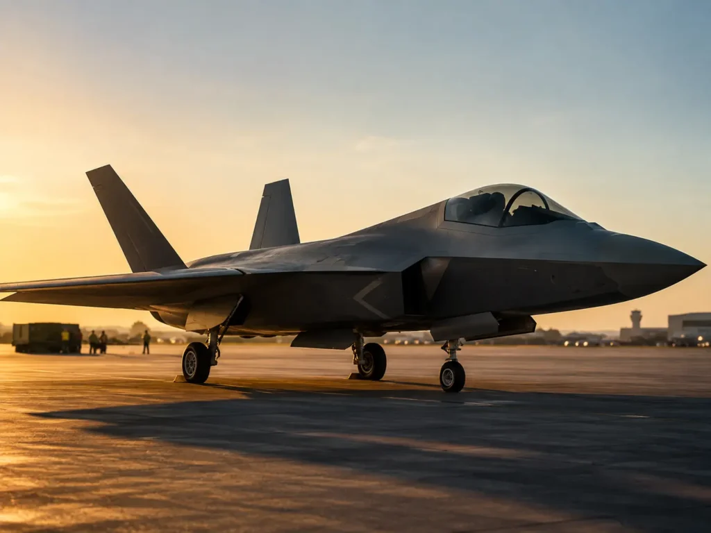 Concept render of an Indian fifth-generation stealth fighter jet on a runway