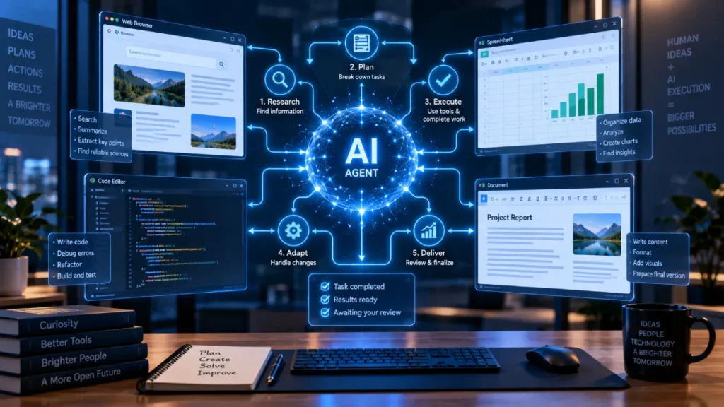 GPT-6 Astra AI agent interacting with computer applications during a multi-step workflow