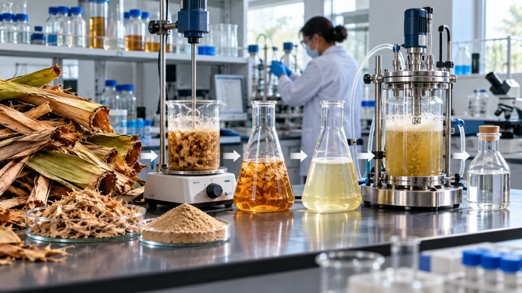 Laboratory process for ethanol production from areca nut waste