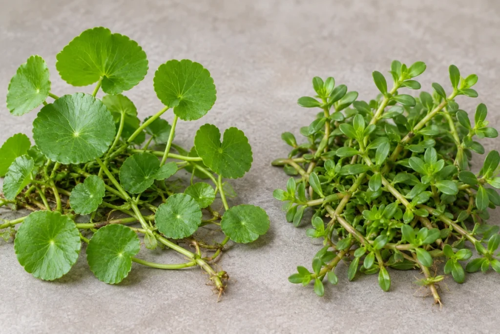 Centella asiatica and Bacopa monnieri plants compared