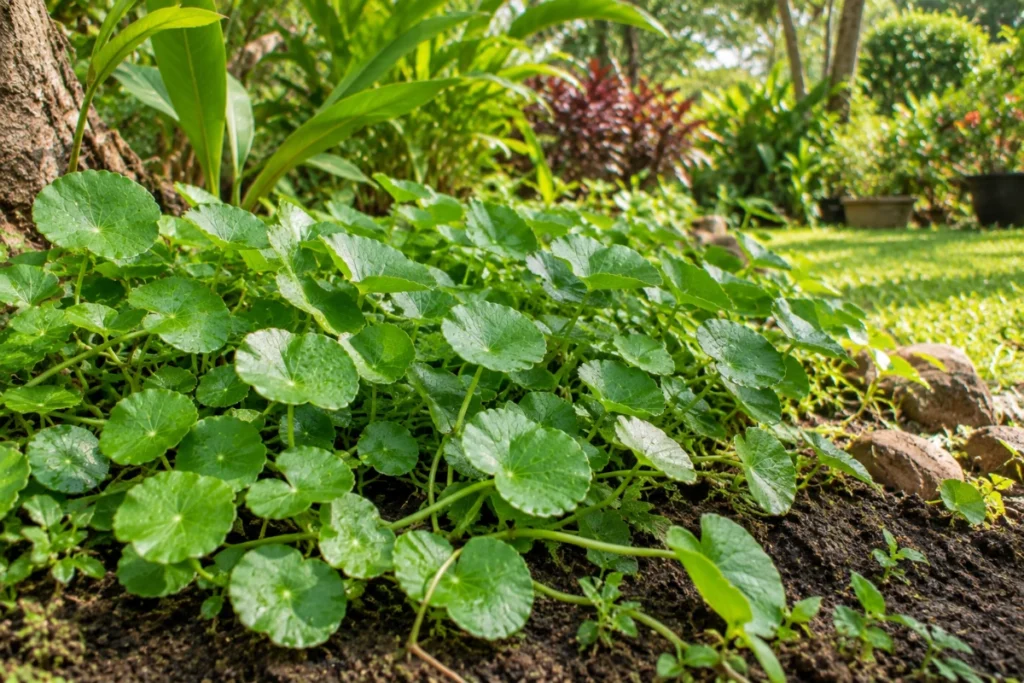 A realistic food-oriented image showing fresh Centella asiatica leaves prepared for culinary use, illustrating the traditional dietary context discussed in the article without implying a medical dose or treatment.