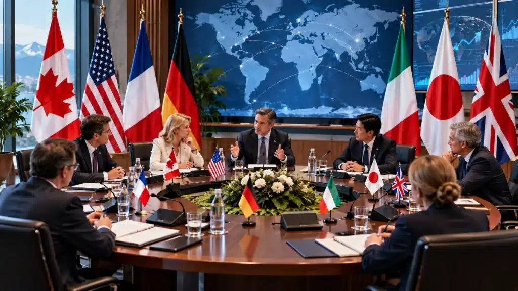 G7 countries facing a hypothetical Canada US war diplomatic crisis