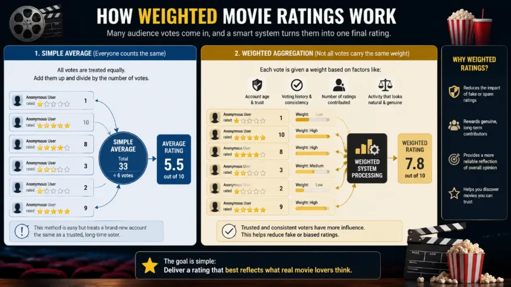 Illustration of IMDb weighted movie ratings from audience votes