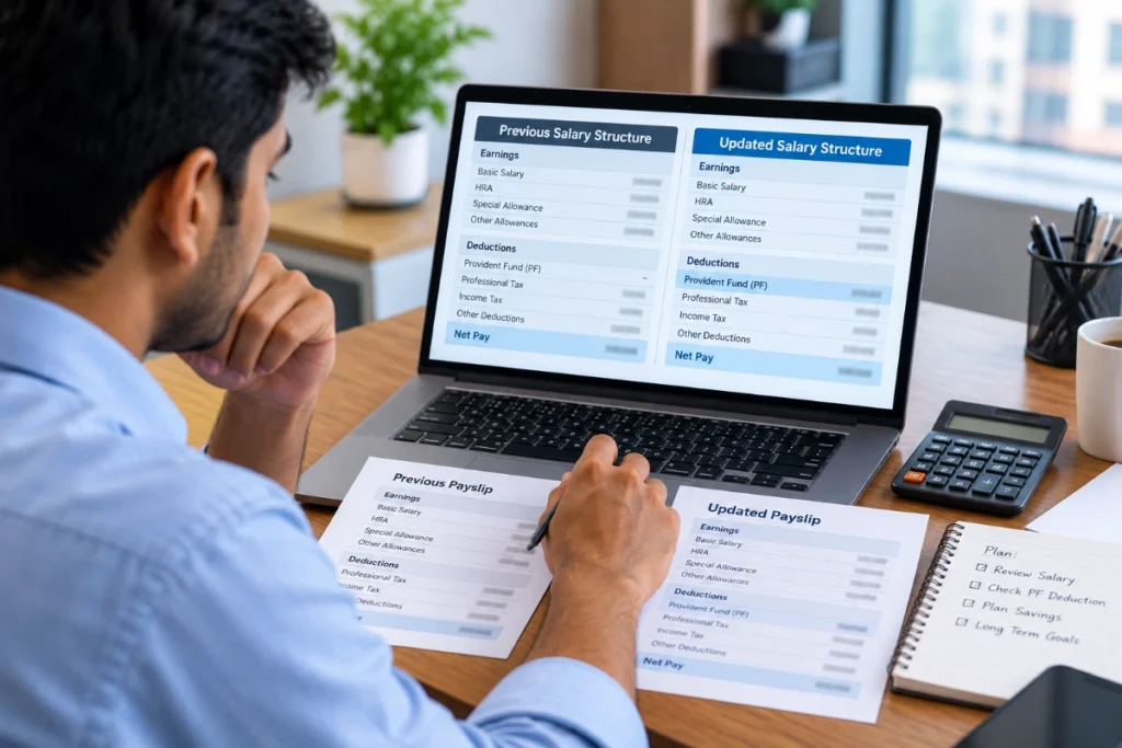 Employee checking EPFO contribution and take-home salary