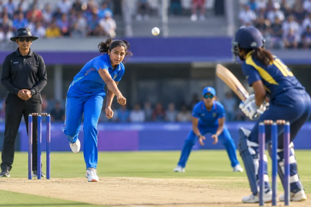 Indian women's cricket bowling during Asian Games 2026 final