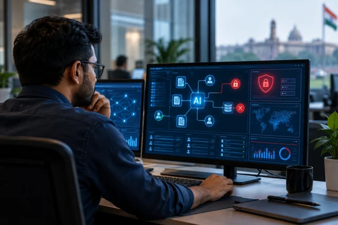 AI agent security risks monitored on a cybersecurity dashboard