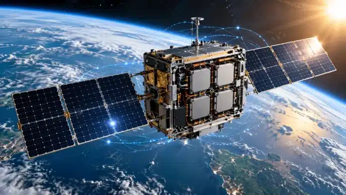 Google Project Suncatcher prototype satellite with solar panels in low Earth orbit