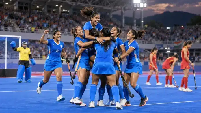India vs China hockey Asian Games 2026 women's hockey final celebration