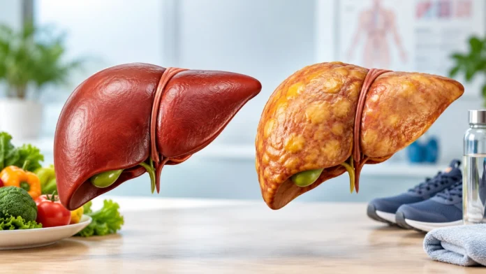 Fatty liver disease compared with a healthy liver.